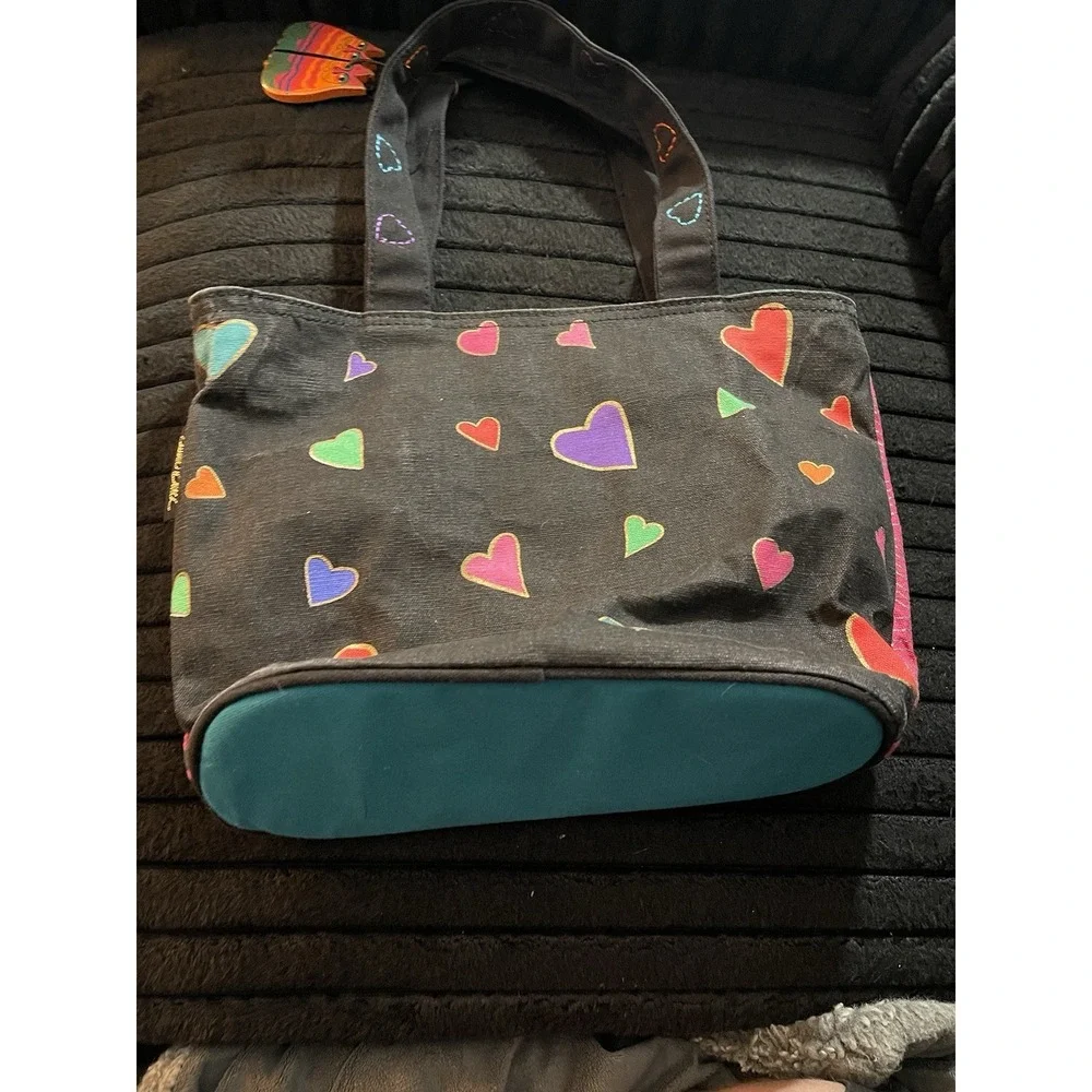 Vintage Laurel Burch Feline Cats with Hearts Colorful Tote Bag Purse 9x10" - Picture 9 of 13